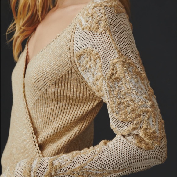 ✨ Anthropologie Lace-Sleeve Sweater Sz XL - Picture 4 of 9